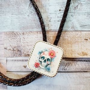 Skull lover  Lariat Bolo Tie Gothic Men’s Women halloween skulls and flowers